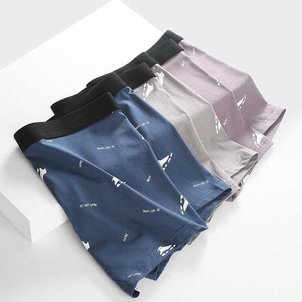 

men's new printed underwear cotton medium waist breathable loose boxer pants modal cotton boxer underwear, Black;white