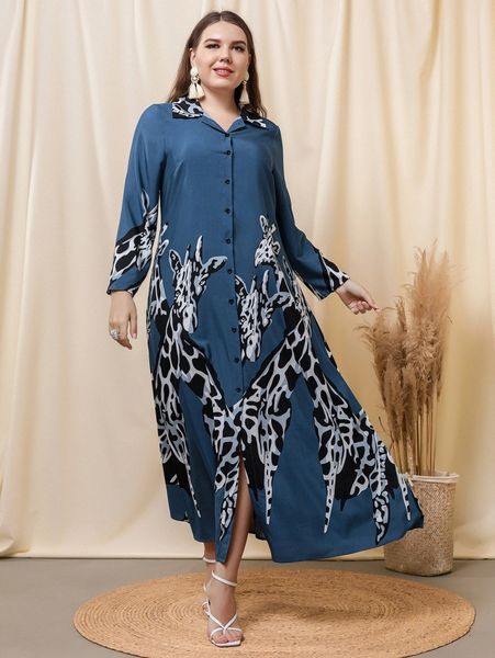 

plus animal print shirt dress 87di#, Black