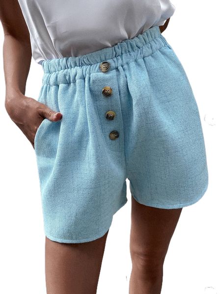 

solid slant pocket button front shorts p0ju#, White;black