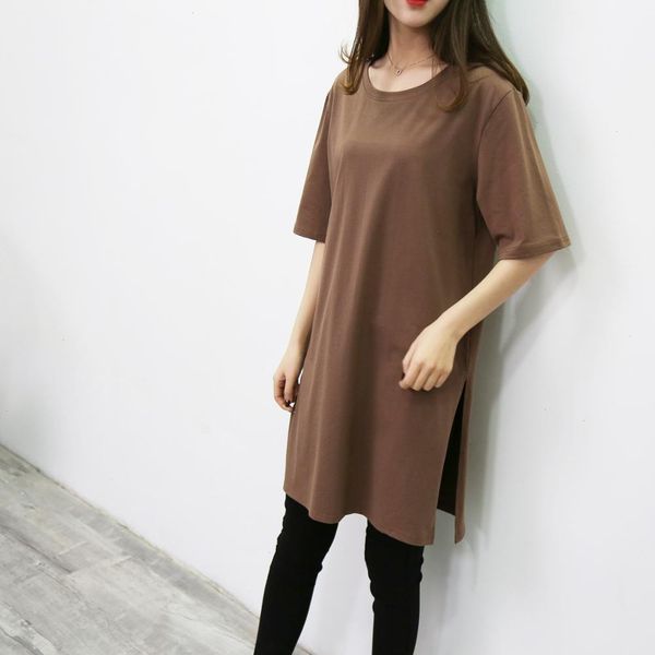 

harajuku long t shirts summer women loose slit femme cotton streetwear short sleeve ladies t-shirt, White