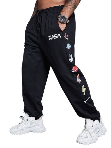 

extended sizes men cartoon & letter graphic sweatpants c0jy#, Black