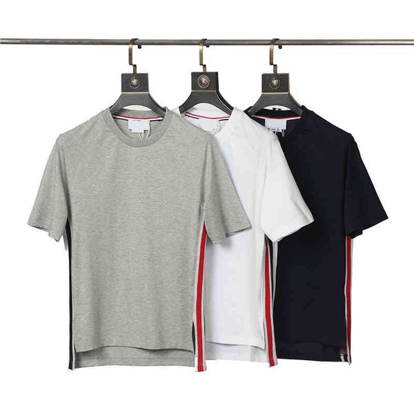 

fashion men and women tb tee yarn dyed round neck short sleeve red white and blue ribbon korean casual t shirt contrasting stripe summer spr, White;black