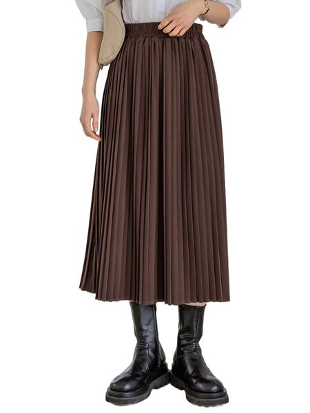 

dazy-less elastic waist pleated skirt g8es#, Black