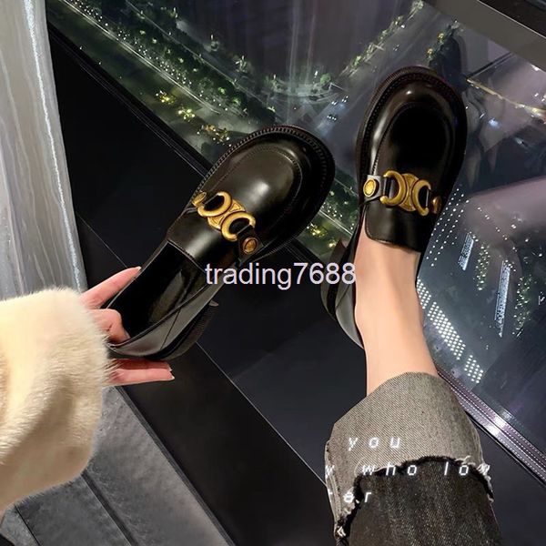 

dress shoes in the early spring of , high version thick soled rised lefu shoes hve golden buckle arc de triomphe nd smll, Black