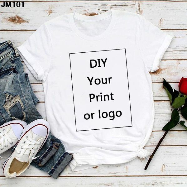 T-shirt per il tempo libero con stampa personalizzata Harajuku Women Fai da te come foto o logo T-shirt bianca Top da donna personalizzati di moda