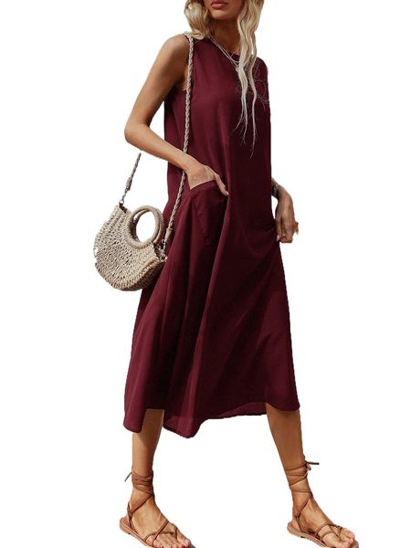 

dual pockets sleeveless tank dress j8bv#, Black;gray