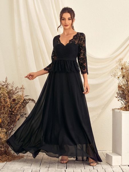 

eyelash lace panel chiffon prom dress x75z#, Black;gray