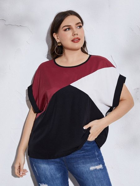 

plus cut and sew batwing sleeve blouse x2bb#, Black