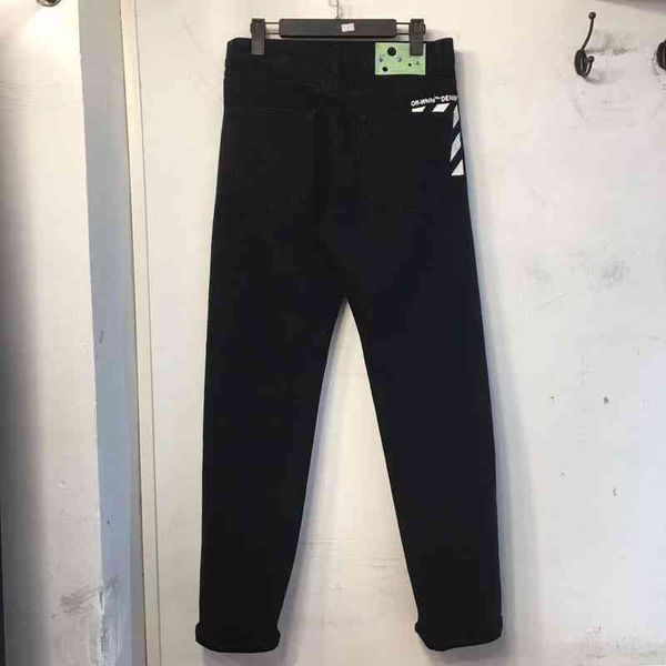 

2022 factory tide brand clothing wholesale autumn new high-quality off letter printing simple color jeans men women, White;black