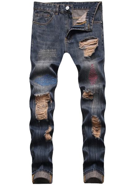 

men ripped frayed stitch detail skinny jeans 79zr#, Blue