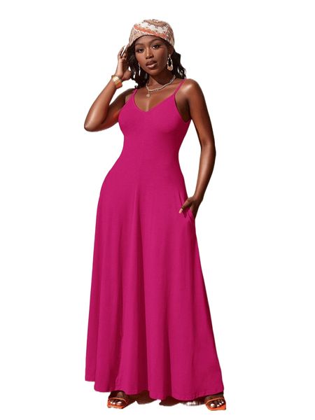 

sxy solid hidden pocket cami dress k55c#, Black;gray