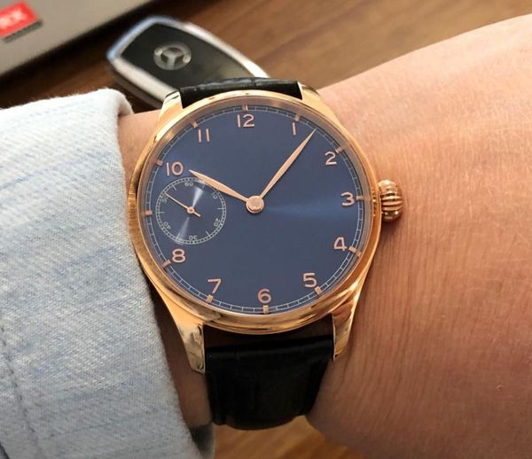 

wristwatches seakoss 40mm manual winding mechanical movement man watch leather strap waterproof blue dial men's chronograph watches g01, Slivery;brown