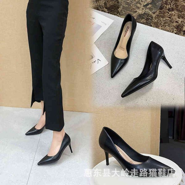

sandals flight attendant high heels summer leather versatile single shoes thin professional women's work black fcnz