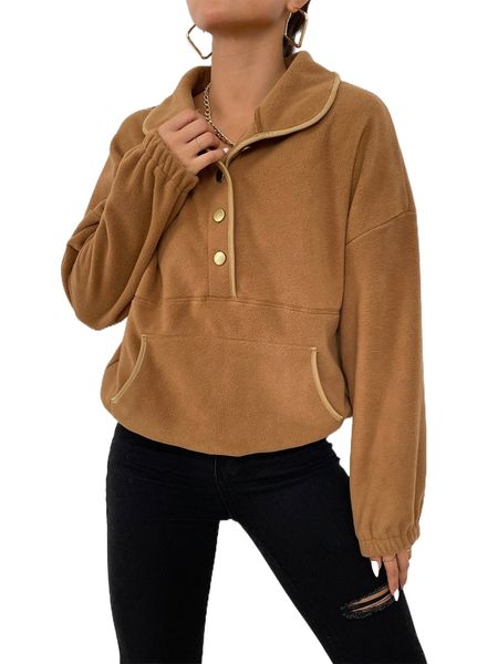 

contrast binding drop shoulder sweatshirt q7ad#, Black