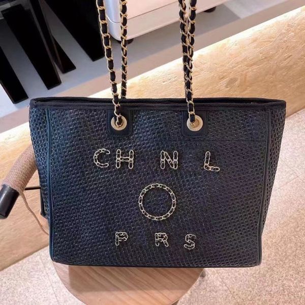 

fashion designer luxury beach bags large ch linen woven women evening handbag straw knitting shoulder portable brand classic female big capa