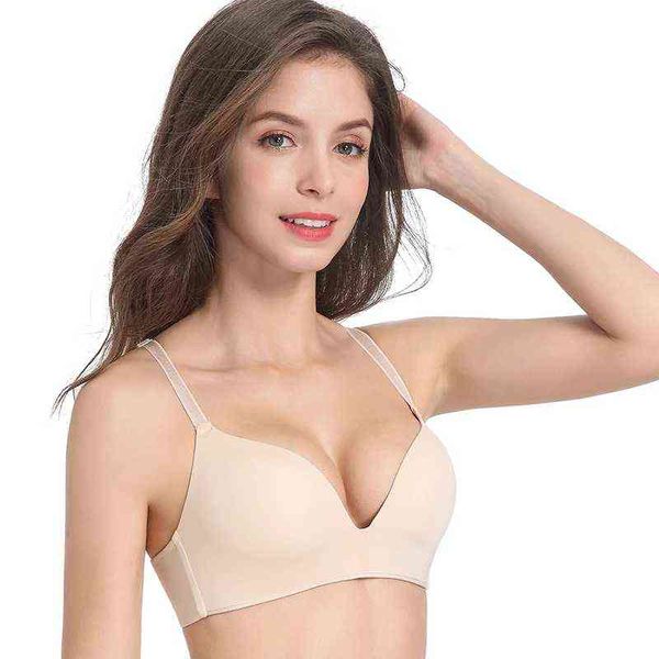 Mulheres Bra sem costura Sexy sem fio Push up Rouphe Bras para meninas Dents respiráveis ​​finos confortáveis ​​A B Cup Brasserie L220726