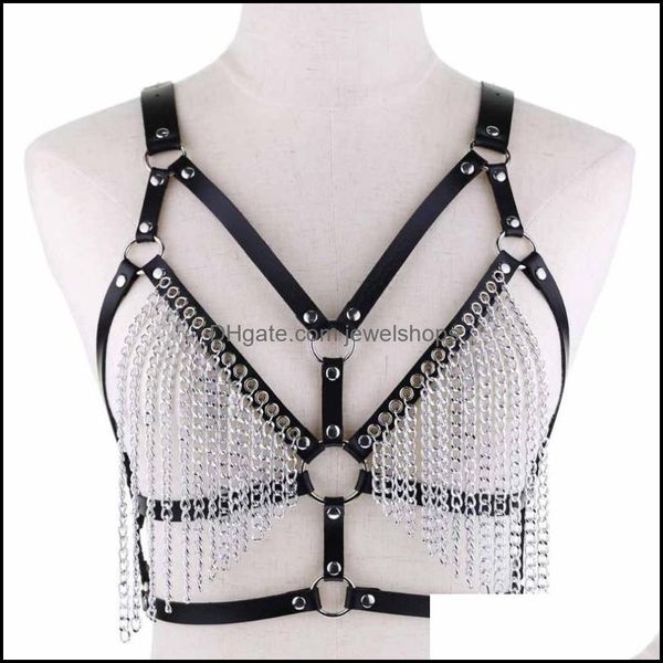

chains leather chain harness body bra chest goth punk necklace women summer festival fashion cage bondage j jewelshops dhvpz, Silver