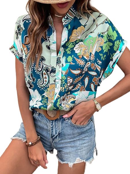 

paisley & floral print dolman sleeve popover blouse p0mi#, White