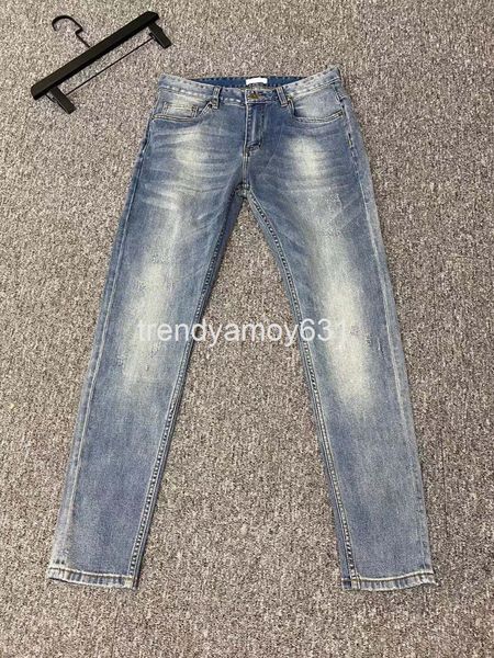 

men's jeans summer men's youth middle waist ordinary trousers washed jeans, Blue