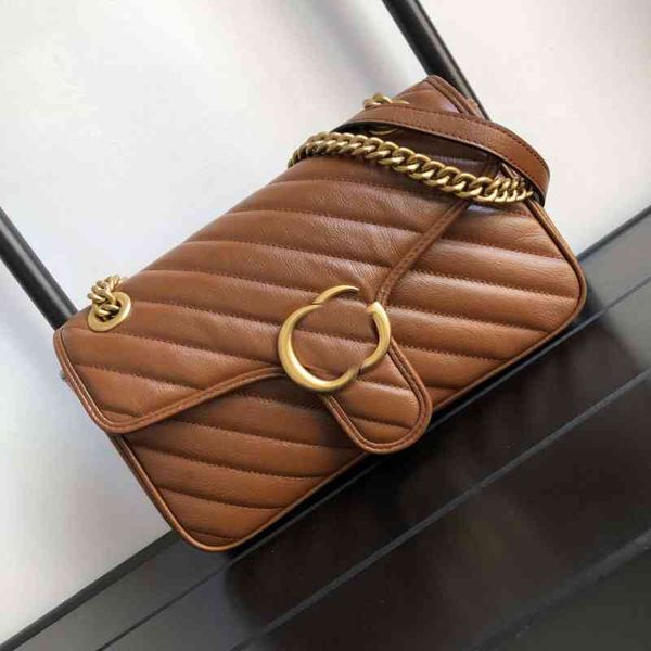 Classic Caramel Color Fashion Stripe Line One Messenger Chain Bag mini