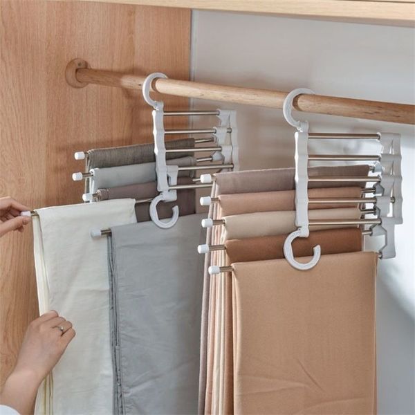 Multifunktionales 5-in-1-Hosen-Aufbewahrungsregal, verstellbares Hosen-Krawatten-Aufbewahrungsregal, Schrank-Organizer, Edelstahl-Kleiderbügel 220408