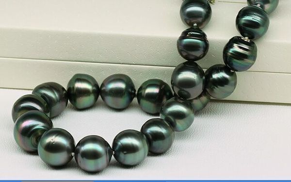 

925 silver real natural big huge 10-11mm natural real tahitian black green round pearl necklace women gift
