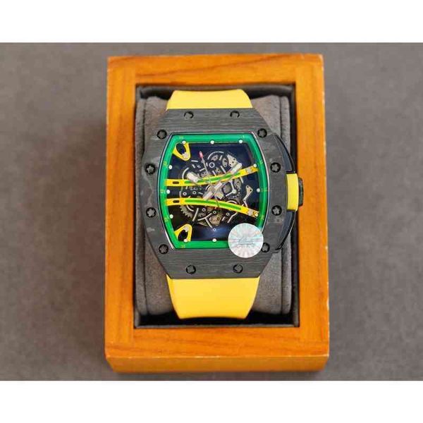 

uxury watch date yellow rubber imported automatic mechanical movement men's watch black carbon fiber wristwatch, Slivery;brown