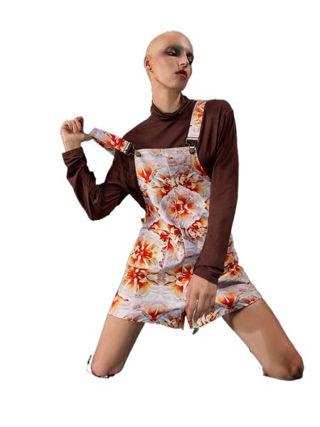 

x meg capaldi-tallon floral print pocket front overall romper f3hx#, Black;white