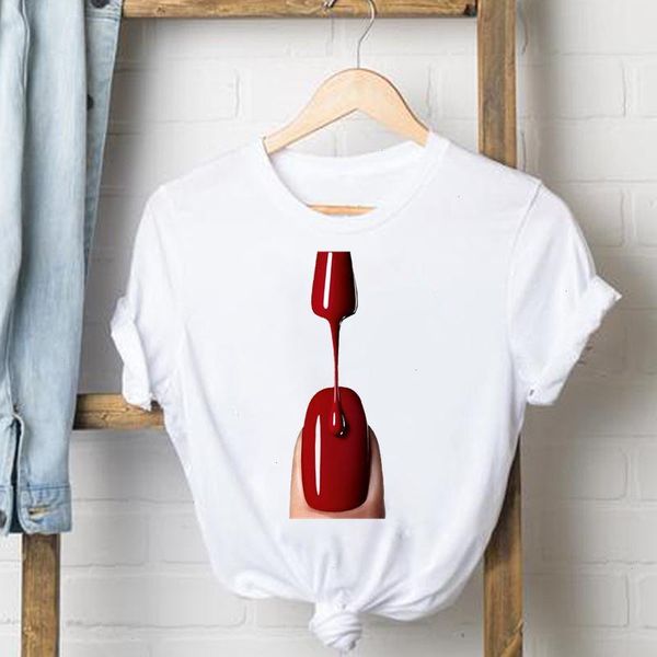 

tee shirt lady nail art lovely make up clothes female t women short sleeve casual fashion summer graphic t-shirts, White