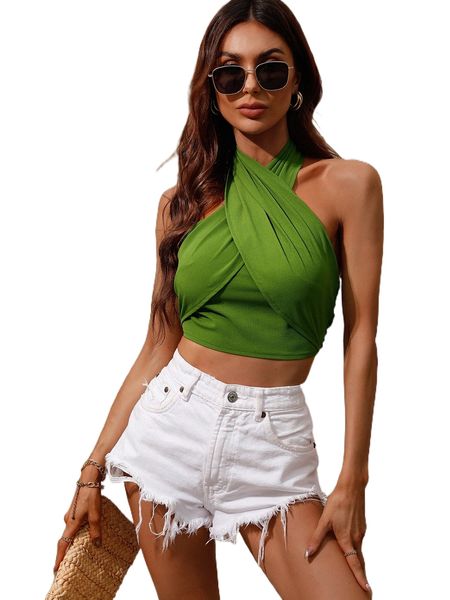 

shirred back crop halter w82s#, White