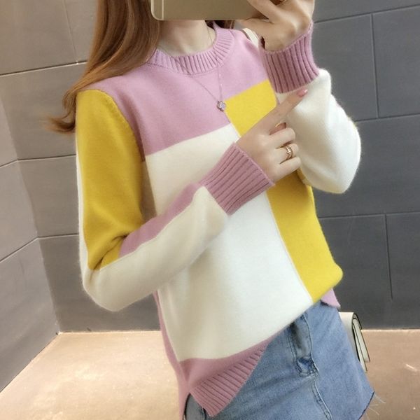 

tigena contrast color winter sweater women long sleeve jumper women sweater and pullover knitted sweater female pull femme y200116, White;black