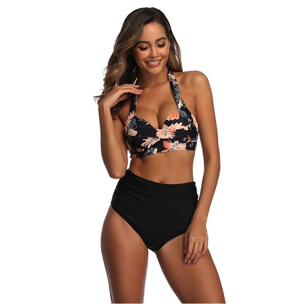 

tyburn new high waist swimsuit bikinis women bandage push up swimwear female bathing suits beach wear biquini 210305, White;black