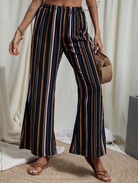 

striped wide leg pants j8xm#, Black;white