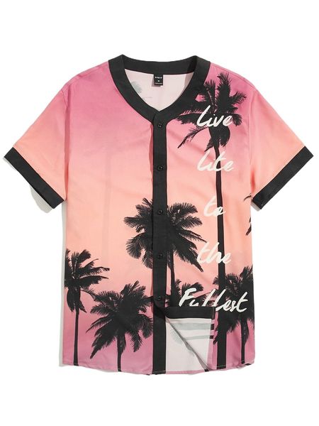

men slogan & tropical print shirt v7zr#, White;black