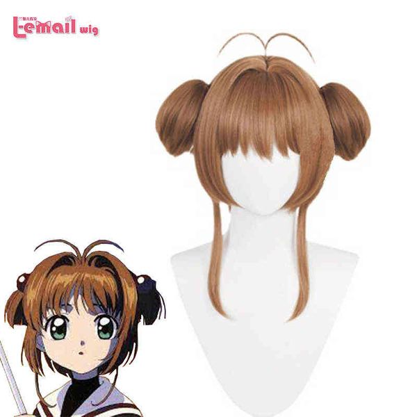 Parrucca L-e-mail Capelli sintetici Cardcaptor Sakura Kinomoto Parrucca Cosplay 45cm Marrone Dritto Resistente al calore Parrucche da donna220505