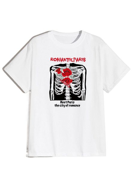 

romwe guys skeleton letter graphic tee 87rf#, White;black