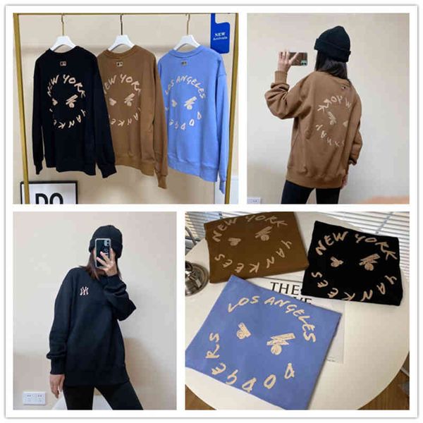 

women's hoodies sweatshirts mlb korea fashion men and women lovers small label ny embroidery casual loose long sleeve sweater spring au, Black