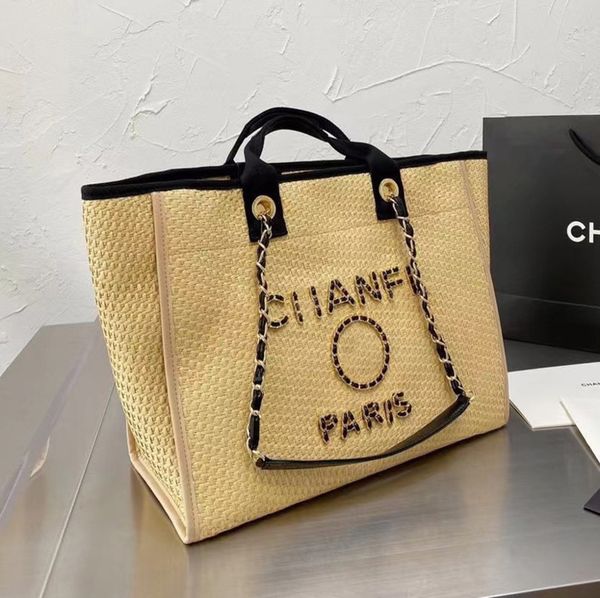 

luxury classic fashion beach bags large ch linen woven women evening handbag straw knitting shoulder portable brand designer female big shop