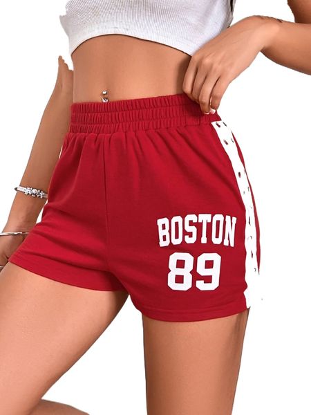 

letter graphic grommet lace up track shorts z5z7#, White;black