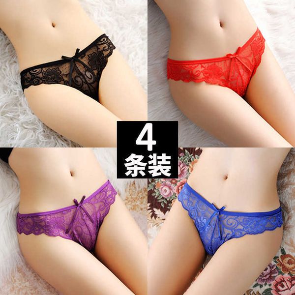 

[]4 pairs of underwear women's transparent lace underwear women's low waist briefs, Black;white