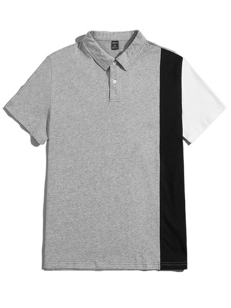 

men colorblock polo shirt y5e8#, White;black