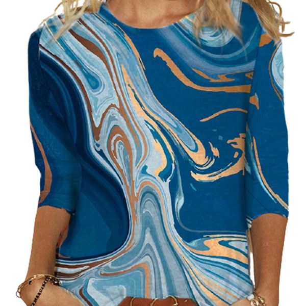 Casual T-shirt Blau Weltraum Ozean 3D Print Harajuku Tops Mode Oansatz Langarm Frauen Tees Elegante Streetwear 220511