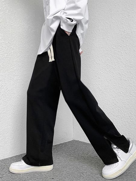 

men split hem drawstring waist sweatpants g5tb#, Black