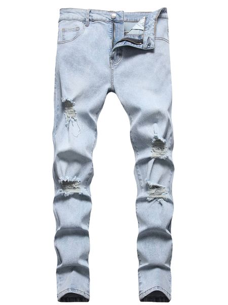 

romwe guys ripped skinny jeans v3ka#, Blue