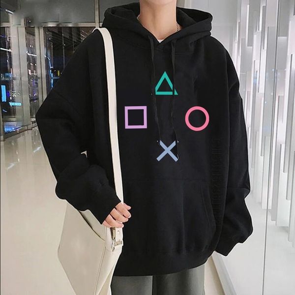 

game machine controller button men hoodie streetwear play gamer controller buttons oversized hip hop hoodies male 220816, Black