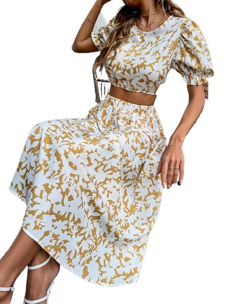 

allover p.rint lantern s.leeve t.op & s.kirt g6lb#, White