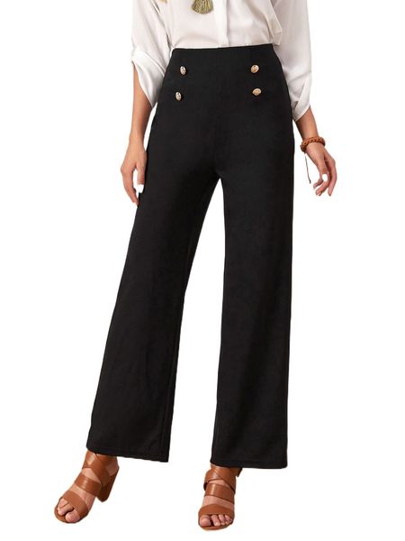 

emery rose button detail high waist straight leg pants p9gu#, Black;white