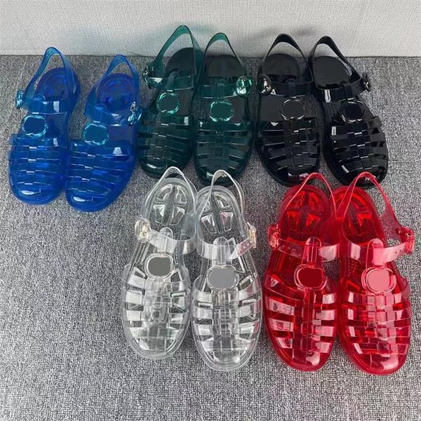 Tasarımcı Sandalet Jelly Sandal Şeffaf Terlik Kadınlar Mini Çift G Sandalet Üst Kalite Düz Tokalı Kauçuk Ayakkabılar Flip Flops ile Flip Flip