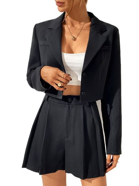 

single breasted blazer & tailored shorts f6x3#, White