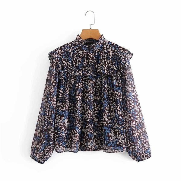 

women chiffon blouse long sleeves ruffled trim vintage casual chic woman lined blouse shirt femme mujer blusas 210709, White